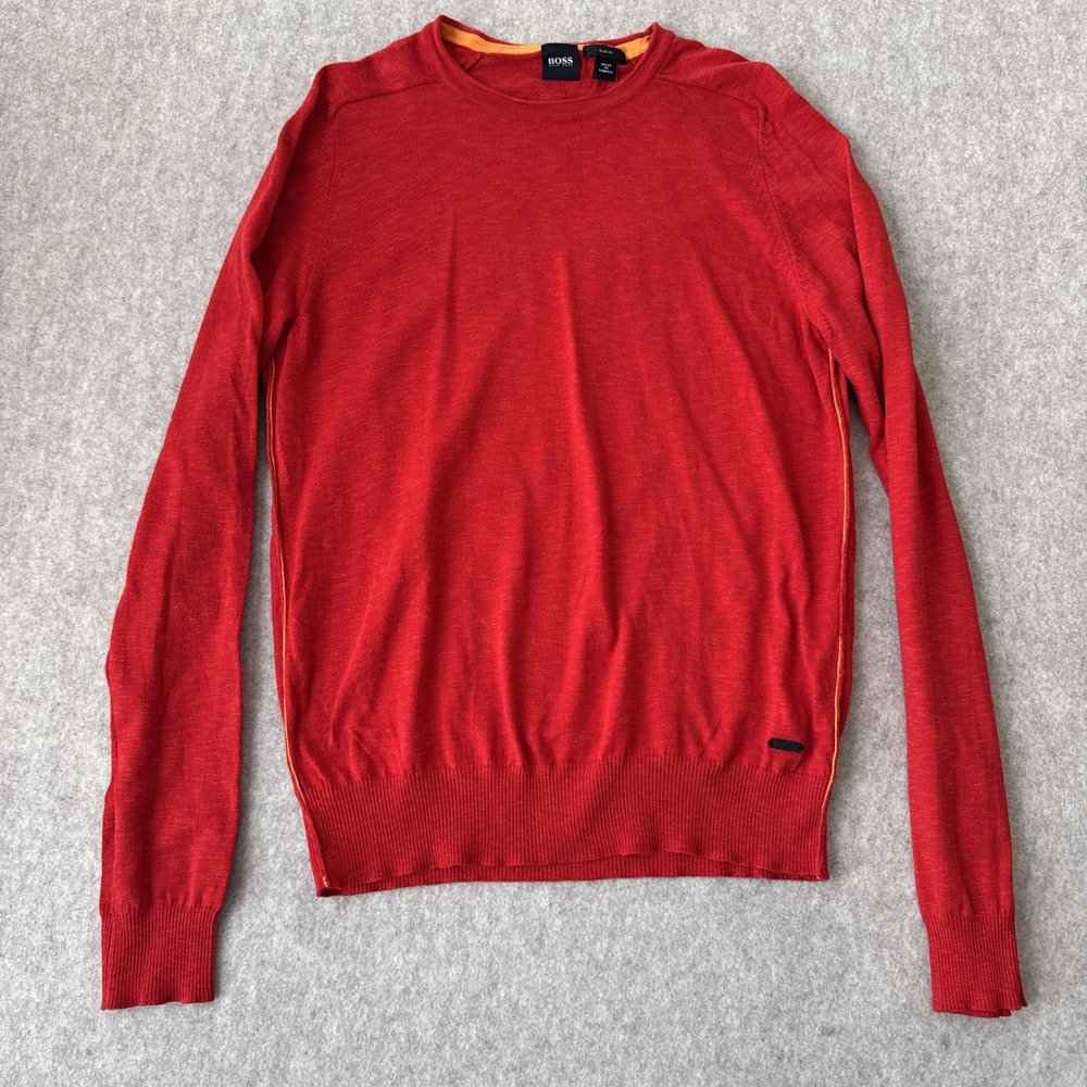 BOSS Hugo Sweater Mens Small/Medium Red Slim Fit Cotton Kabiro Crewneck